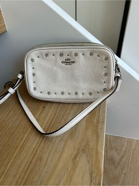 Coach White Pebbled Leather Studded Camera Bag